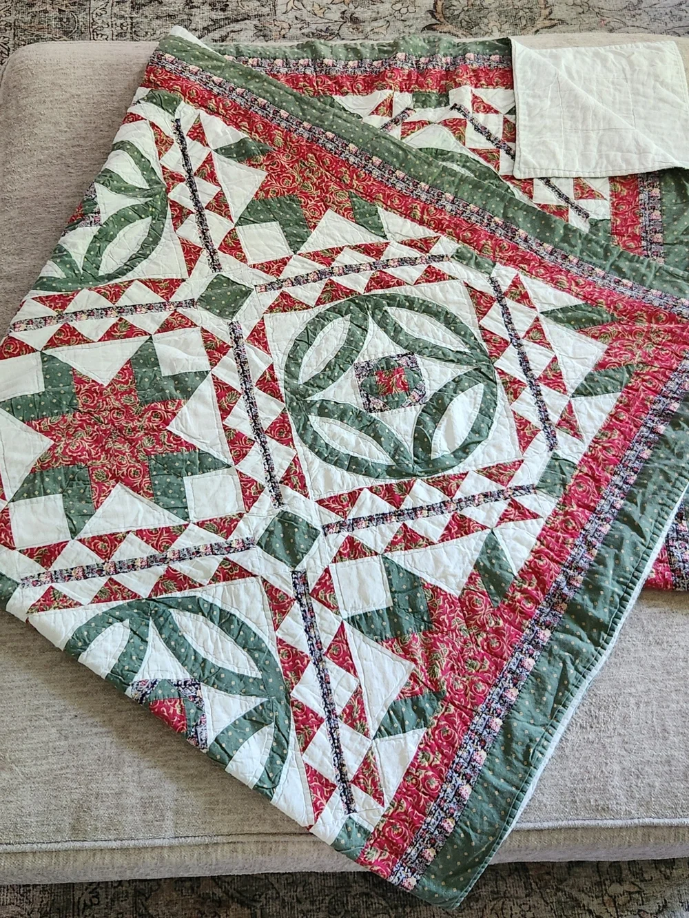 Handmade Vintage Christmas Patch Quilt Heavy And Big Size 82/75 Beautiful